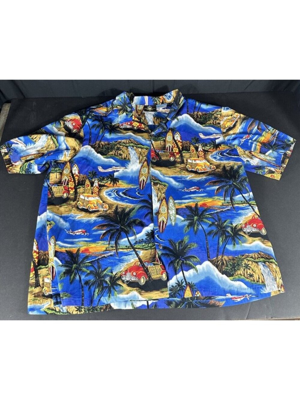 VTG Mens Royal Creations Hawaiian Button Shirt 4XL Blue Woody Plane Short Sleeve